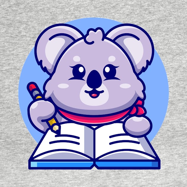 Cute koala writing on book with pencil cartoon by Wawadzgnstuff